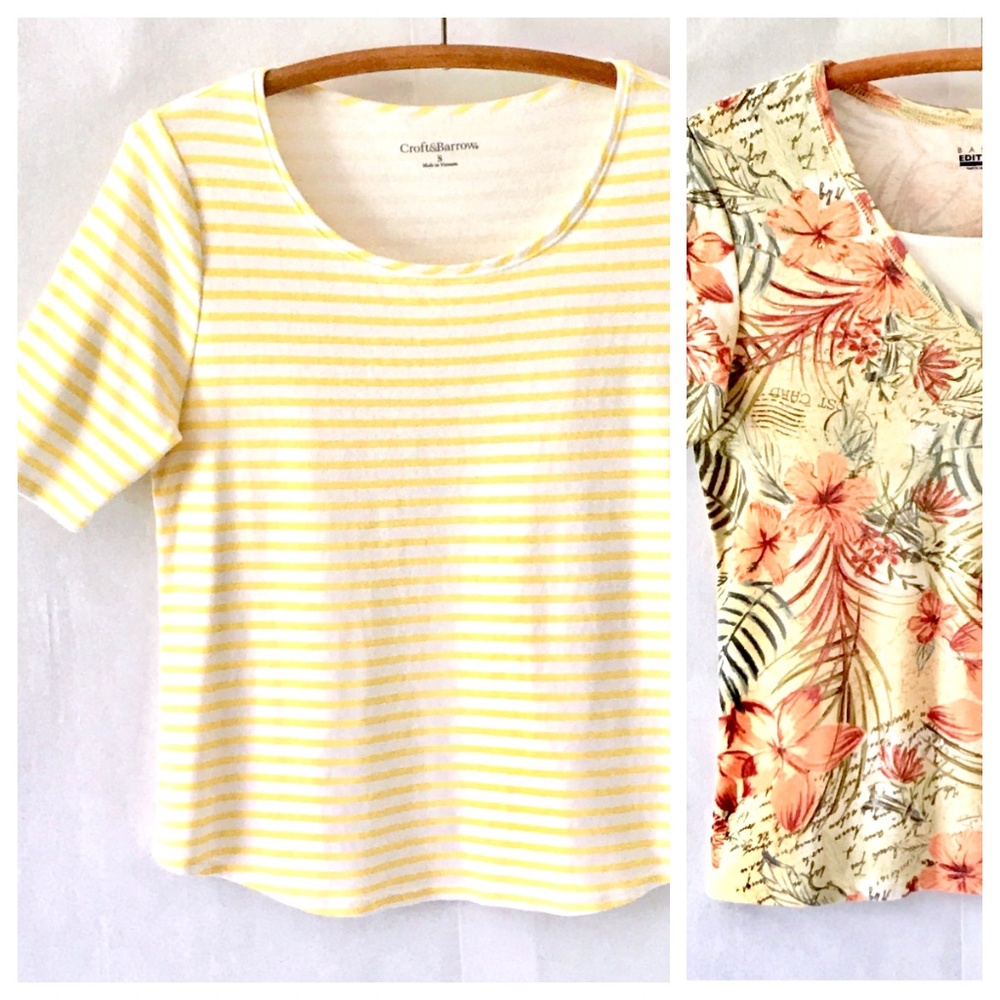 3/$15 Croft & Barrow Yellow Stripe & Floral Tees